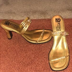 Open toe gold fancy heels